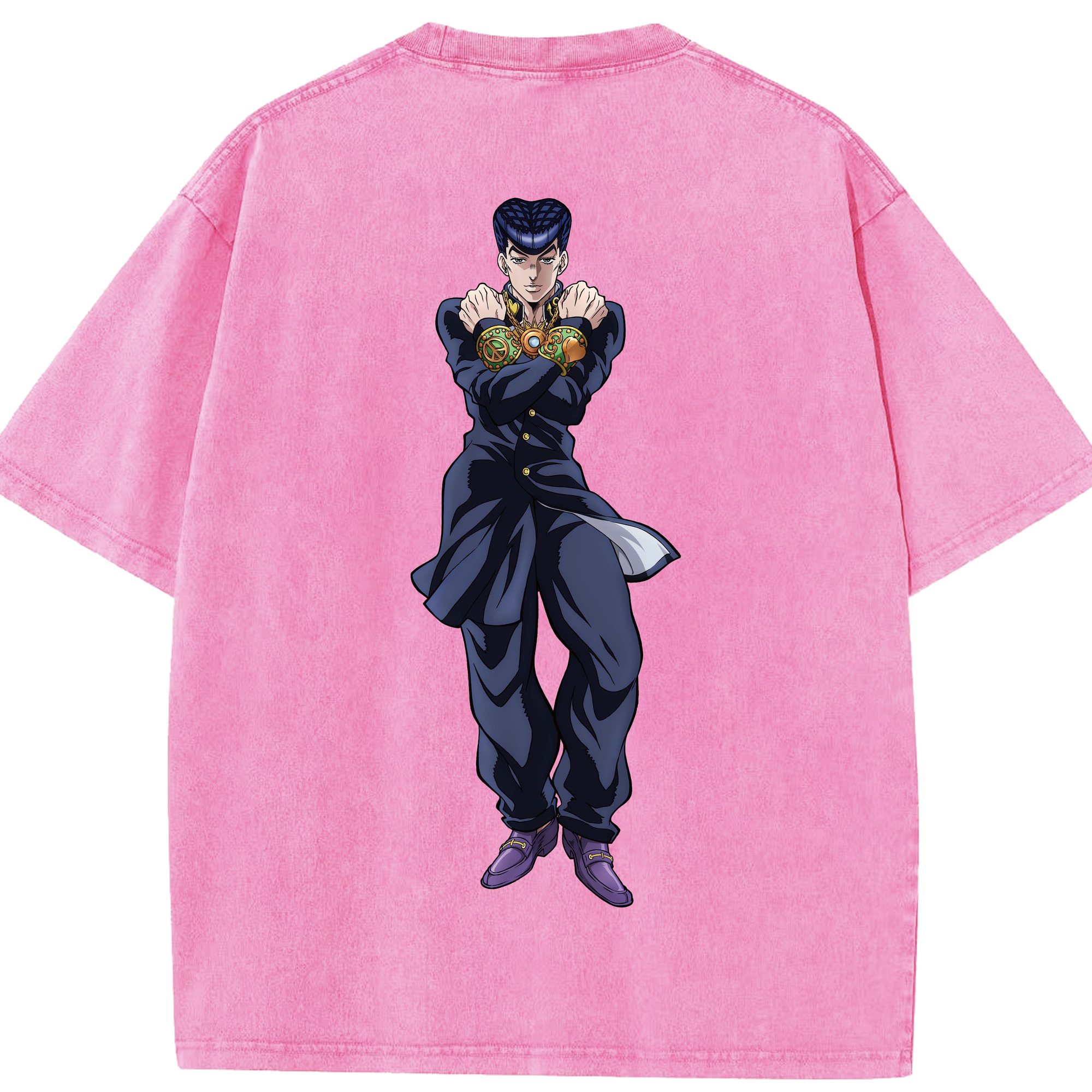 （画像用） ジョジョの奇妙な冒険 ひがしかた じょうすけ JoJo's Bizarre Adventure Higashikata Josuke 綿100% ヴィンテージ風 半袖Tシャツ（背面プリント）